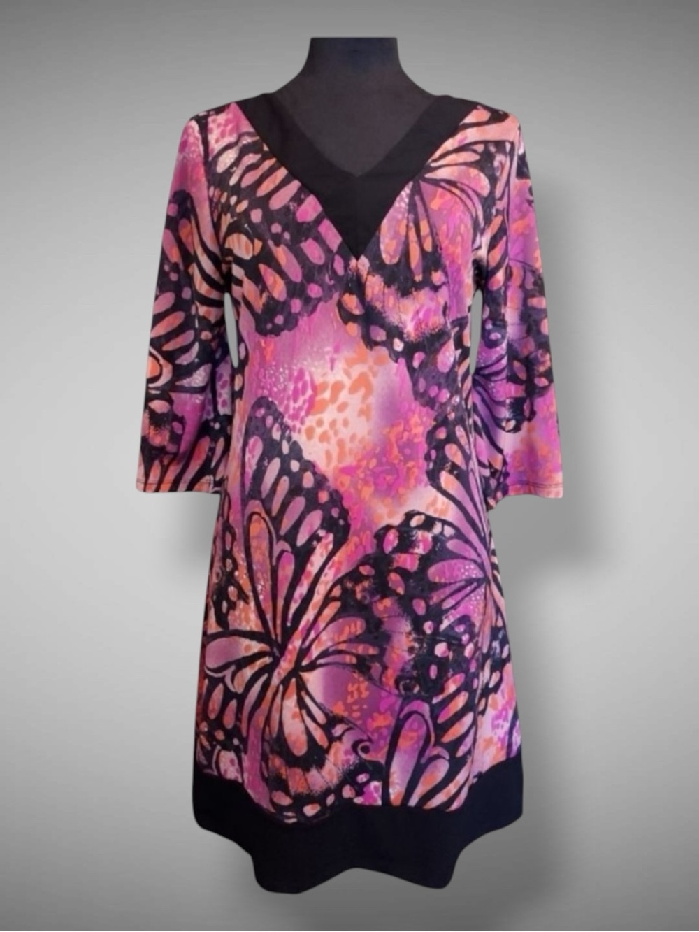 Vintage Suzie Dress Pink Black Mini Tunic Butterfly Graphic Y2K Indie Sleaze S